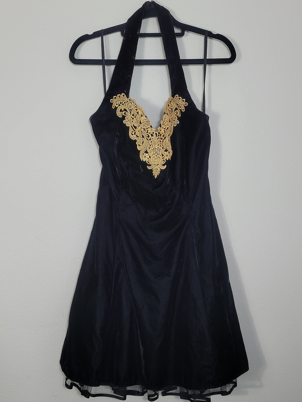 Vintage LA Glo Velvet Halter Fit & Flare Dress Size Small Medium